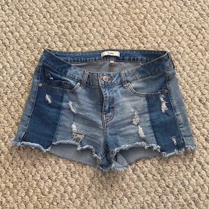 Distressed denim shorts